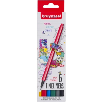 Afbeelding van Fineliner bruynzeel Set 6 basiskleuren a stuk
