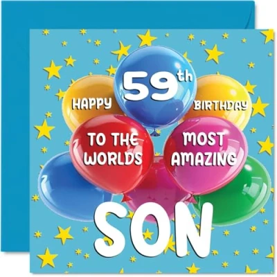 Afbeelding van 59e verjaardagskaart voor zoon World&#039;s Most Amazing Son van mama papa, 145 mm x