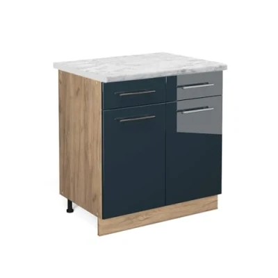 Afbeelding van Vicco Keukenonderkast Fame Line, Donkerblauw hoogglans/Krachtige eik goud, 80 cm , WB Marmer