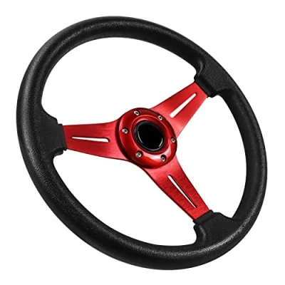 Afbeelding van Acclcors Universeel racestuurwiel, driftstuur, gaming stuurwiel, 13,6 inch, 6 schroeven, vinyl lederen handvat, met claxonknop, voor racen, rally, motorsport, autosimulatie (rood)