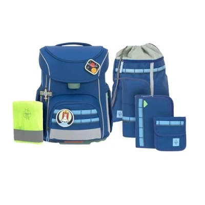 Afbeelding van Lässig Schooltas Regenhoes Unique School Set Slim 7 delig Dark Blue Blauw