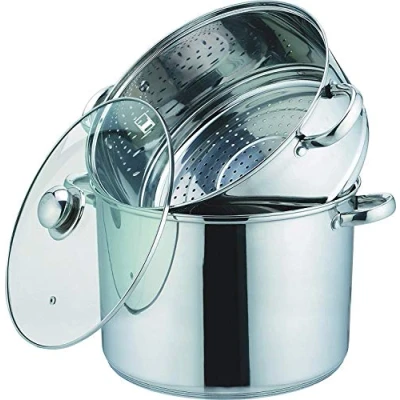 Afbeelding van Kamberg 0008073 Couscous pan 3 in 1, diameter 28 cm, 12 l, roestvrij staal, hoogwaardig, met glazen deksel, voor alle warmtebronnen inclusief inductie