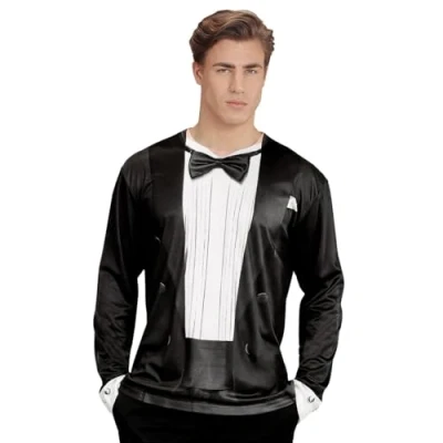 Afbeelding van Widmann Feesten &amp; Gelegenheden Kostuum T Shirt Lange Mouwen Smoking Man Zwart Medium / Large Carnavalskleding Verkleedkleding