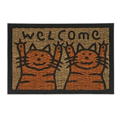 Afbeelding van Relaxdays deurmat kokos en rubber rubbermat voetmat welcome met katten natuur