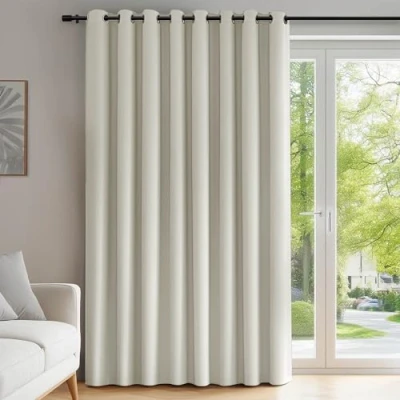 Afbeelding van Deconovo thermisch geïsoleerde verduisterende gordijnen, 254x214 CM (breedte x hoogte), gordijnen voor woonkamer en slaapkamer, modern ontwerp met oogjes, beige, 1delig