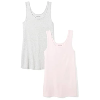 Image de Amazon Essentials Débardeur en coupe cintrée Women&#039;s, Pack of 2, Gris Clair Chiné/Rose Clair, XS