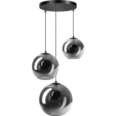 Afbeelding van ETH Orb hanglamp 3x E27 smoke/mirror glas 20 25 30cm / zwart