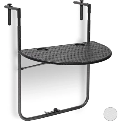 Afbeelding van Relaxdays balkontafel inklapbaar, balkon tafel rotan, hangtafel reling bruin