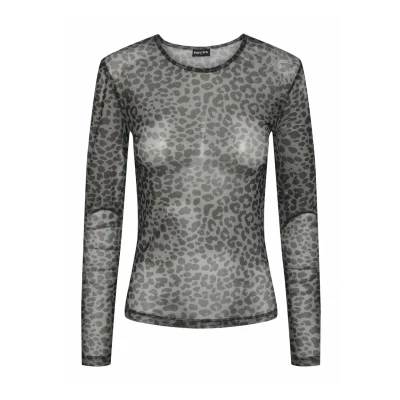 Afbeelding van PIECES Pcninni Ls Mesh Top Noos BC T shirt met lange mouwen voor dames, zwart/luipaardprint