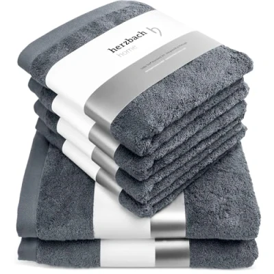 Afbeelding van herzbach home Set van 6 premium handdoeken (antraciet) 4 50 x 100 cm en 2 70 140 hoogwaardige handdoeken, zacht absorberend, natuurlijk katoen