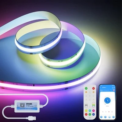 Afbeelding van OULARA Smart IC USB COB Ledstrip, 5 V, pixel adresseerbaar, 3 m, RGB IC, kleur veranderend, verlichtingsfunctie met Alexa/Google Assistant, muziekmodus voor doe het zelf feest