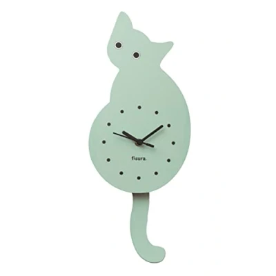 Afbeelding van Fisura Kat klok met staart, originele wandklok, stil, 46 x 8 cm, hout en ABS, 1 AA batterij (niet meegeleverd) mint