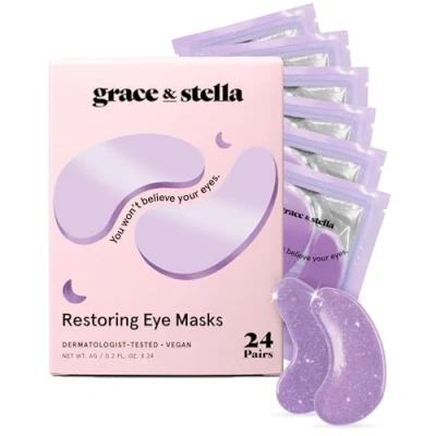 Afbeelding van Grace &amp; Stella Paars retinol oogmasker gezwollen oogpads, wallen en donkere kringen, gelpads (paars 24 paar)
