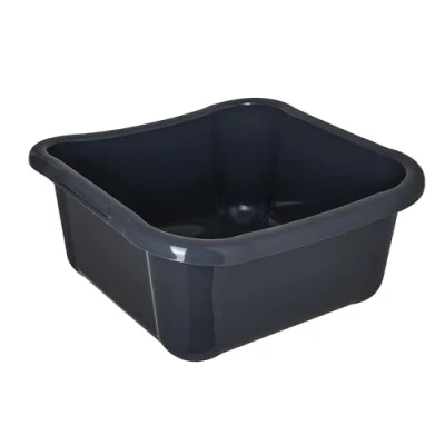 Afbeelding van KADAX Rechthoekige wasbak, robuust, met comfortabele handgrepen, opbergbak, compacte reinigingsbak, donkergrijs, 12 liter