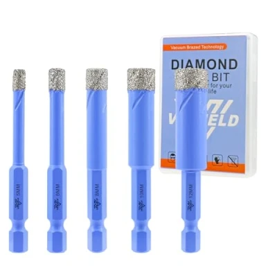 Afbeelding van Set van 5 diamantboren Voor tegels 5/6/8/10/12 mm keramiek, porselein, tegels, marmer, graniet, snelwisselende zeskantschacht met opbergkoffer