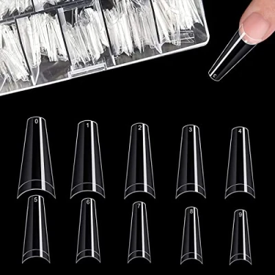 Afbeelding van 500 stuks 10 verschillende maten kunstnagels en capsules, lange kunstnagels, transparante acrylnagels, met doos, van acryl