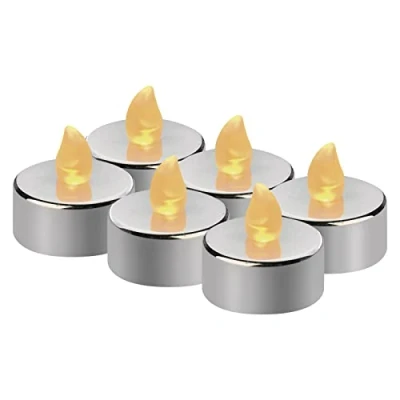 Afbeelding van EMOS DCCV12 Set van 6 zilveren vlamloze led theelichtjes met flikkerend effect, decoratie voor Kerstmis, kerstboom, Allerheiligen, IP20 binnen, batterij, warmwit
