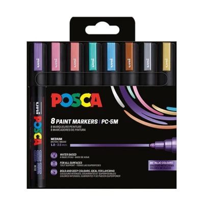 Image de Uni ball Posca Boîte de 8 Marqueurs pointe moyenne conique Métal