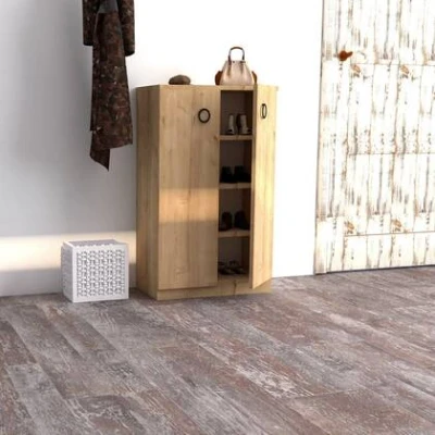 Afbeelding van Schoenenkast Stijlvol Eiken Design Ruimtebesparend 60x100x31,6cm Duurzaam Melamine Materiaal