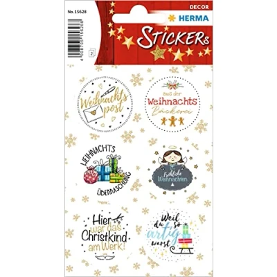 Afbeelding van HERMA 15628 kerststickers, glitterpapier, permanente stickers voor Kerstmis, geschenken, knutselen, adventskalender, kleurrijk