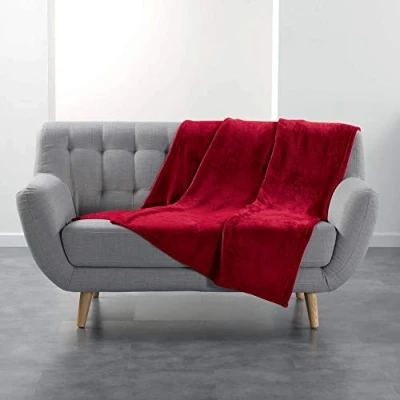 Image de douceur d&#039;Intérieur plaid 125x150 cm flanelle unie flanou carmin