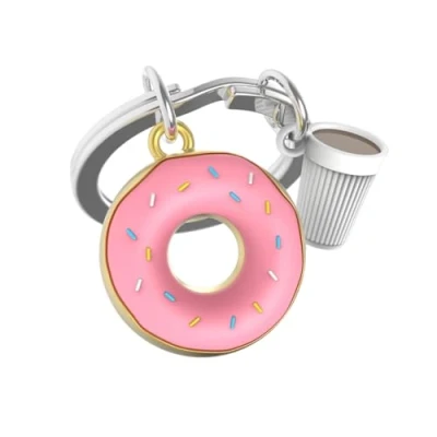 Afbeelding van Metalmorphose sleutelhanger Donut met koffiekop