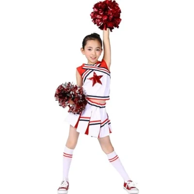 Afbeelding van LOLANTA cheerleader kostuum, kinderkostuum, jurk met pompons en sokken, rood, 130