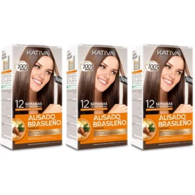 Afbeelding van Kativa Braziliaanse stijltang professionele stijlbehandeling thuis tot 12 weken houdbaarheid keratine rechttrekken 3 stuks