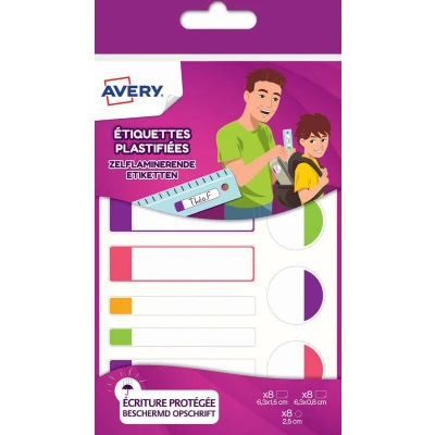 Afbeelding van Avery Family gelamineerde etiketten, etui met 24 geassorteerde formaten en fluo kleuren etiket
