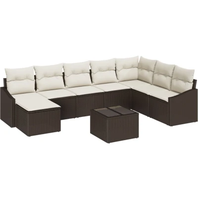 Afbeelding van vidaXL 8 delige Tuin Eetset met Kussens Grijs Poly Rattan