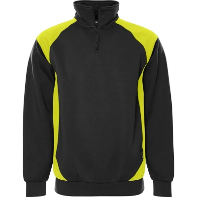 Afbeelding van Fristads Sweater met korte rits 7048 GSM Zwart/hi vis geel