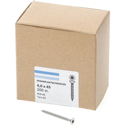 Afbeelding van Spaanplaatschroef RVS 4,0 x 45 mm, Torx20 (200 stuks)