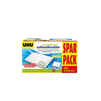 Afbeelding van UHU Navulzak voor luchtontvochtiger, voorkomt vocht en schimmelgeuren, 3 verpakkingen van 450 g