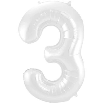 Afbeelding van Folie ballon cijfer 3 Mat Wit Metallic 86cm