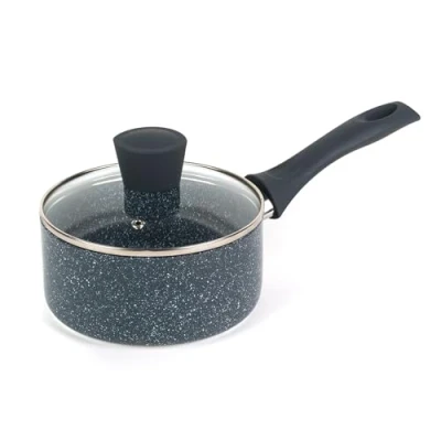 Afbeelding van Russell Hobbs Antiaanbakpan van geperst aluminium met deksel gehard glas, 16 cm/1,2 l voor inductie, kleine pan handvat zacht bakeliet, nachtsteen