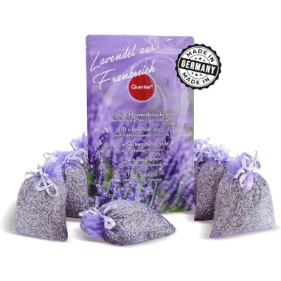 Afbeelding van Quertee Lavendelzakjes met Franse lavendel, lavendelbloemen als mottenbescherming in de kast, lavendelzakje om te slapen en ontspannen, 100 g set van 10