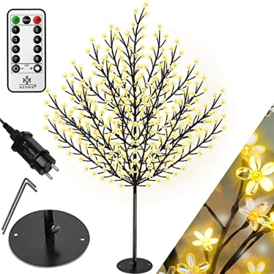Afbeelding van KESSER® Kersenbloesem met afstandsbediening, lichtboom voor binnen en buiten, stabiele metalen voet, kerstverlichting, boomverlichting, warmwit, 220 cm