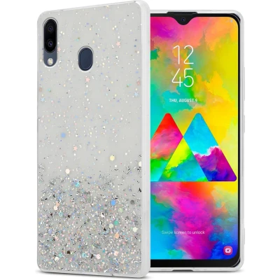 Afbeelding van Cadorabo Hoesje geschikt voor Samsung Galaxy M20 in Transparant met Glitter Beschermhoes van flexibel TPU silicone fonkelende glitters Case Cover Etui