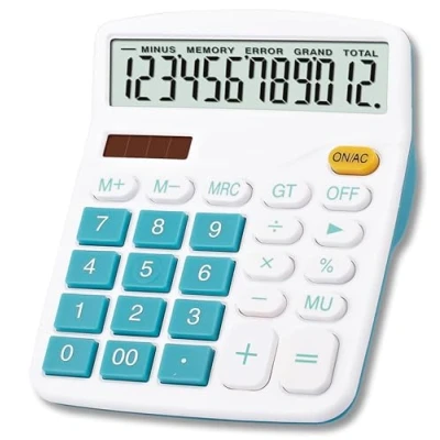 Afbeelding van Meichoon Bureaurekenmachine met groot scherm en zonne batterij, dubbel vermogen, 12 cijfers, financiële rekenmachine voor standaardfunctie, zakelijke kantoor