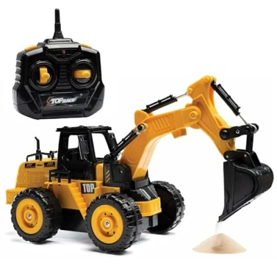 Afbeelding van Top Race 5 kanaals Volledig functionele afstandsbediening Constructie Truck Kindermaat Ontworpen voor kleine handen (graafmachine)