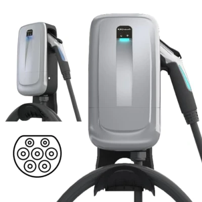 Afbeelding van Schumacher SEV455 Wandoplader voor hybride en elektrische voertuigen, eenfasig intelligent laadstation type 2, 32 A, 230 V, 7,4 kW, met wifi, binnen buiten, gestroomlijnd design