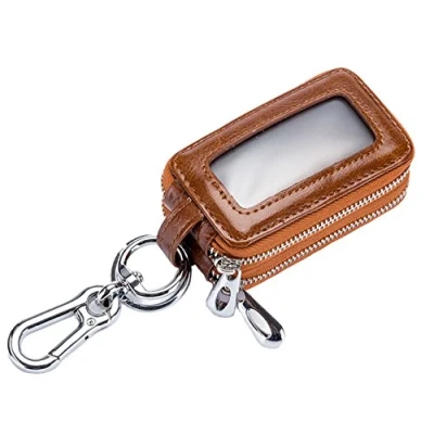 Afbeelding van iSuperb lederen sleutelhoesjes portemonnee opbergtas vintage voor sleutelhangerhoesjes sleutelhangers sleutels met ritssluiting tas dubbele rits 9,5 x 3,5 5 C, Bruin,
