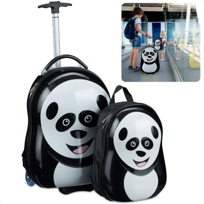 Afbeelding van Cheqo® Kindertrolley en Rugzak Set Kinder Koffer Handbagage voor Kinderen Panda ABS Inclusief EBOOK