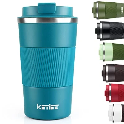 Afbeelding van KETIEE reisbeker, 510 ml, geïsoleerde koffiemok, met lekvrij deksel, herbruikbaar, dubbelwandig, van roestvrij staal, thermosbeker, voor warme en koude dranken, blauw