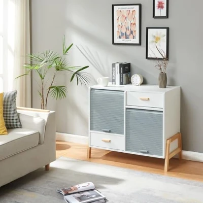 Afbeelding van Dressoir Kvaefjord wit grijs en naturel 72x80x40 cm [en.casa]
