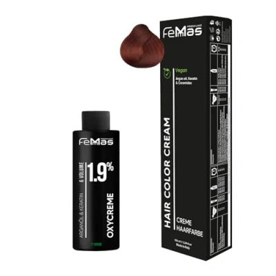 Afbeelding van Femmas Koperen haarkleurset I Hair Color Cream 100 ml + oxycreme 1,9% permanente haarkleur ontwikkelaar zacht en duurzaam haarverf voor salon thuis