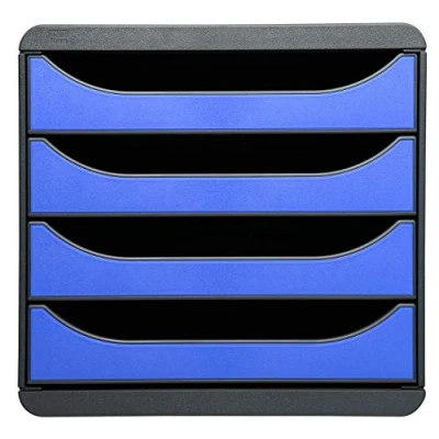 Afbeelding van Exacompta Ref. 310779D BIG BOX ladenbox met 4 laden voor A4+ buitenafmetingen: diepte 34,70 x breedte 27,80 hoogte 26,70 cm zwart/ijsblauw