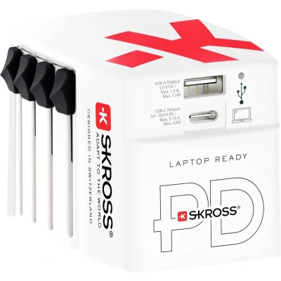 Afbeelding van Skross Wereldreisadapter MUV PRO 3 polig + 1 USB Snellader Type C 3250 mA Wit