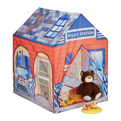 Afbeelding van relaxdays speeltent politiestation kindertent jongens speelhuis politie blauw rood