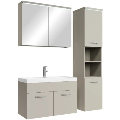 Afbeelding van Badplaats Badkamermeubel Set Paso 80 x 40 cm Beige Badmeubel met spiegelkast en zijkast